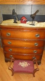4 drawer chest, needle point foot stool