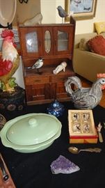 Salesman sample cabinet, roosters,