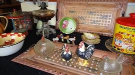 Roosters, trays, kitchen serving pieces