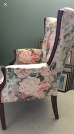 Beautiful set of two chairs like new - antique chairs and recovered in floral quality fabric,