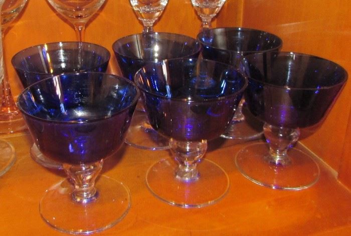 Cobalt blue and clear glassware