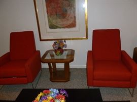 2 Contemporary Highback RECLINING Arm Chairs on neat legs by American Leather Co.