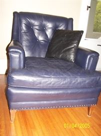 Navy Leather Chair w/ pillow - House