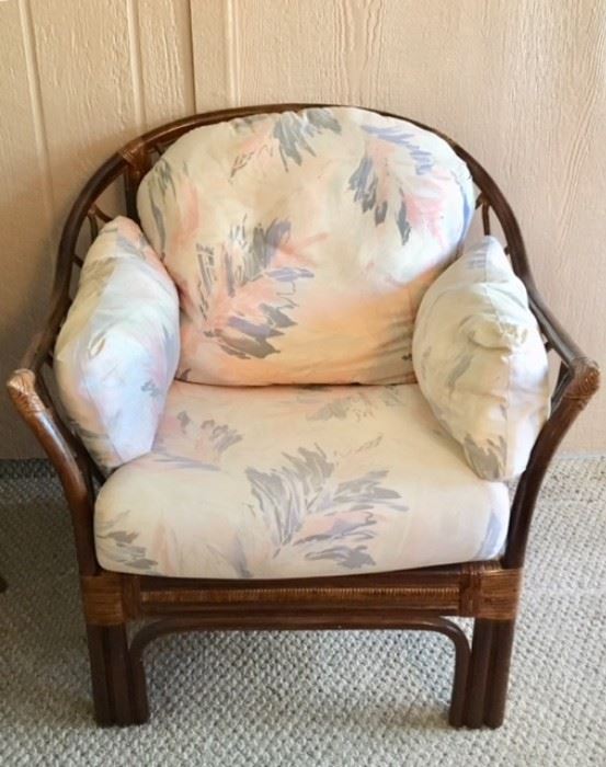 Rattan/Upholstered Arm Chair
