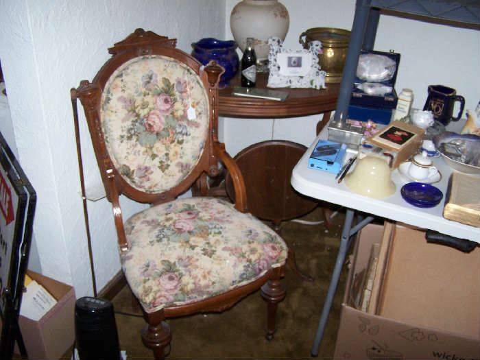VICTORIAN CHAIR, PARLOR TABLE & MORE