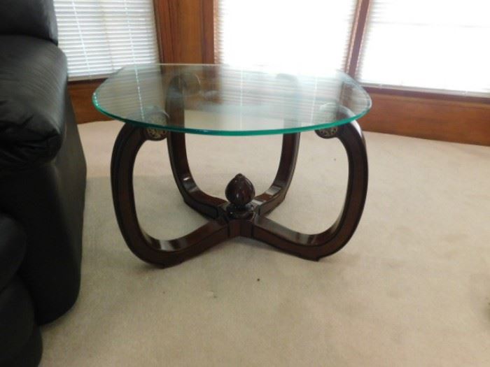 Glass and wood side table 