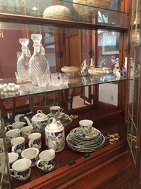 Asian Tea set and crystal decanter 