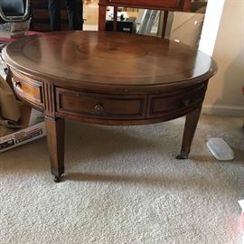 #8 Inlaid round coffee table w/4 drawers 38" round 20" tall on wheels
$175