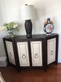Large leather inserted console cabinet 