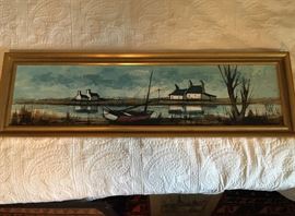 Oil on board, seaside scene, signed