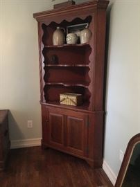 Early 1800s American corner cabinet. Very good example.  2 part with rare bachelor slide