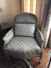 Fabulous pair of arm chairs with contrast fabric on back