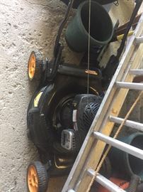 Lawnmower, extension ladder