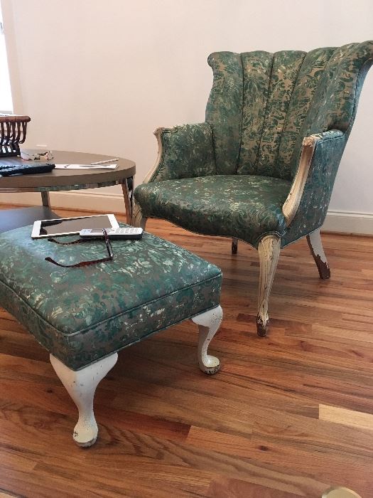 Custom Upholstered Arm Chair and Ottoman