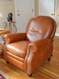 Leather barcalounger with nailhead trim