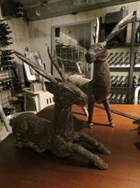 Lot# 127                                                                                                             Antique Wood Sculptural Stag Deer Figures                                  $ 200.  each