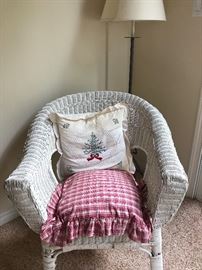 Wicker chair and lamp 