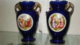 Antique French Hand Painted Vases (1 as-is) Signed Angelica Kauffman