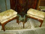 Asian Motif Wood Base Bench Chairs