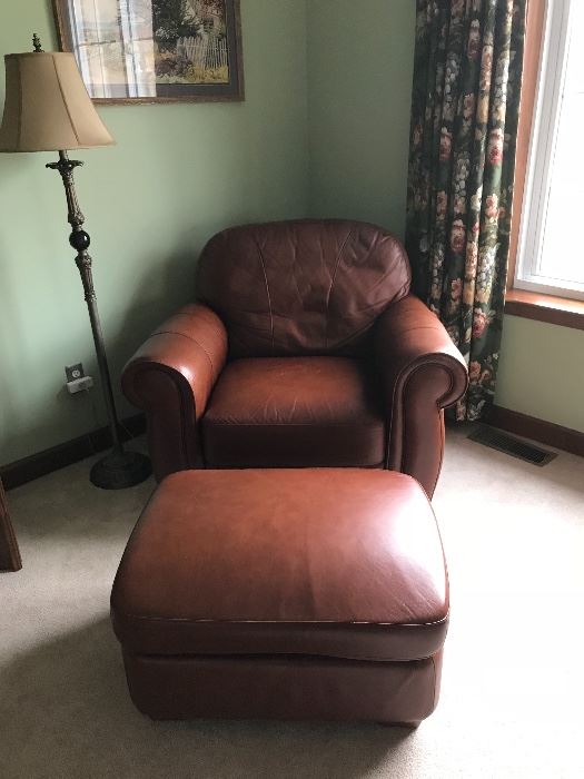 LANE LEATHER CHAIR AND OTTOMAN  