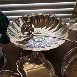 Silver plate fluted bowl and ladle.