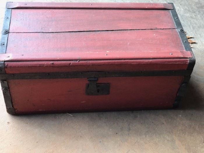 Interesting small painted wooden trunk