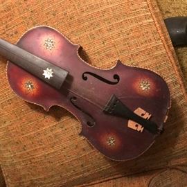 Interesting vintage violin with mother of pearl and abalone inlay.  