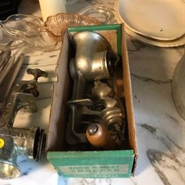 Vintage meat grinder in the box.