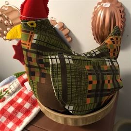 Chicken on a basket.