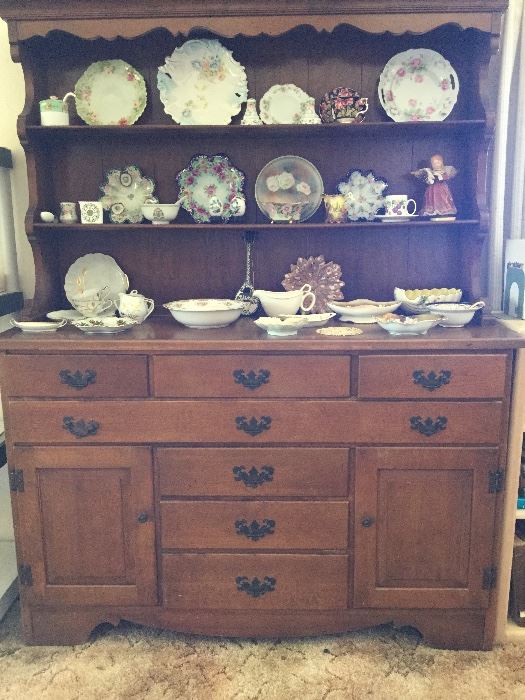 Nice large china cabinet with hutch  has plenty of storage for servers, linens, etc. and display above by Cal Shops