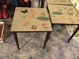 Pair end tables with inlay on top
