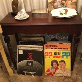 Hall table, vintage records 
