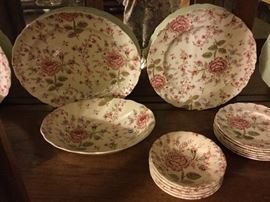 English chintz pattern dishes, Rose  chintz  by Johnson Bros. England,  37 Pieces in all, see full pictures