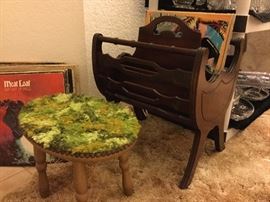 Curvy fun magazine rack and funky topped footstool