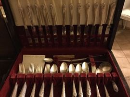 Set for twelve silver plate flatware purchased 1940 Holmes and Edwards sterling inlaid for lifetime  beauty