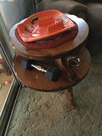 Early American two tier round side table 