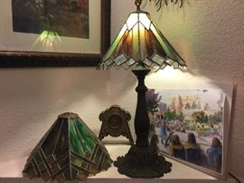 Beautiful leaded glass shaded lamp and complimentary additional shade, priced separately 