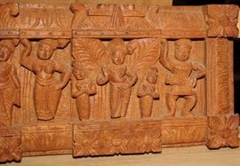 Antique Asian India Religious Carved Wood Panel Buddhism Dancing Shiva Parvati