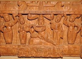 Antique Asian India Religious Carved Wood Panel Buddhism Dancing Shiva Parvati