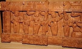 Antique Asian India Religious Carved Wood Panel Buddhism Dancing Shiva Parvati