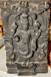 Antique Asian India Religious Carved Wood Panel Buddhism Dancing Shiva Parvati