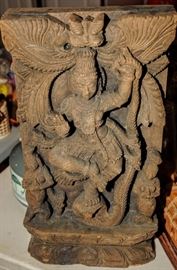 Antique Asian India Religious Carved Wood Panel Buddhism Dancing Shiva Parvati
