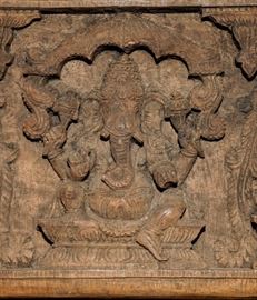 Antique Asian India Religious Carved Wood Panel Buddhism