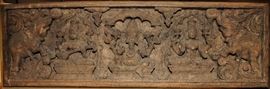 Antique Asian India Religious Carved Wood Panel