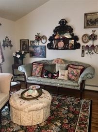 Vintage sofas, ottoman & rug & art & wall decor