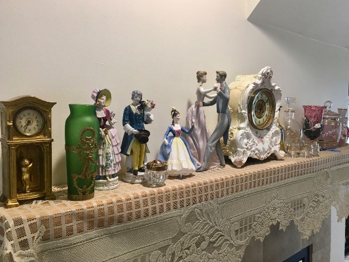 Lladro dancing couple & antique clocks