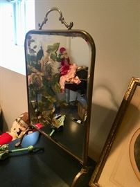 Old brass standing table top mirror