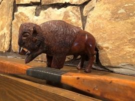 Wooden Buffalo and Hand Made Bow