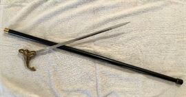 Brass Top Walking Can with Hidden Sword