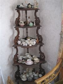 walnut corner shelf & china